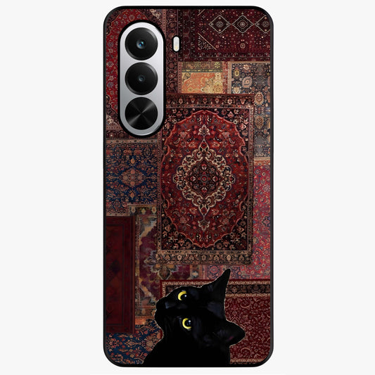 Regal Magic Cat Apple Glass Case showing flat back view with magical cat artwork holding apple and glossy glass finish.
