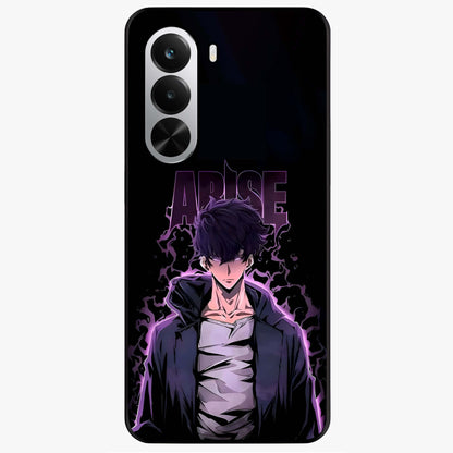 Shadow Monarch Awakening Glass Case showing flat back view with powerful dark monarch themed artwork and glossy glass finish.