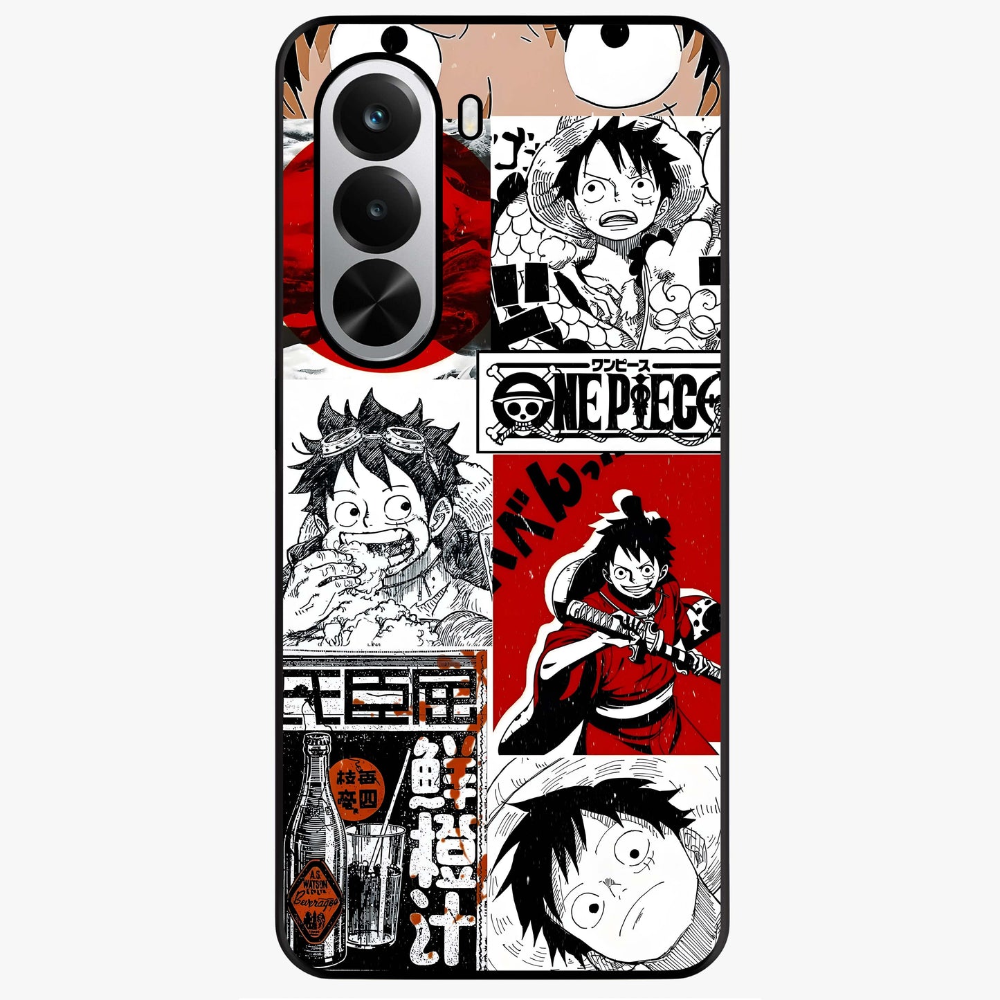 Strawhat Chaos Panels Glass Case showing flat back view with anime inspired chaos panel artwork and glossy glass finish.