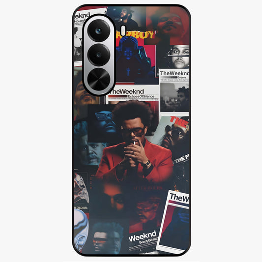 The Weeknd Glass Case showing flat back view with music inspired artistic portrait artwork and glossy glass finish.