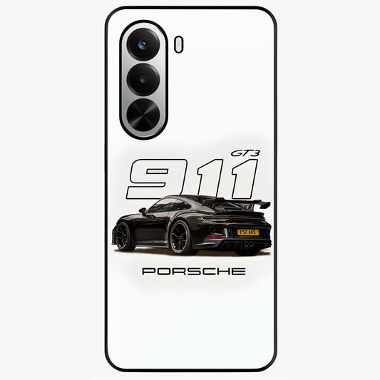Turbo Legacy Icon Glass Case showing flat back view with iconic sports car inspired artwork and glossy glass finish.