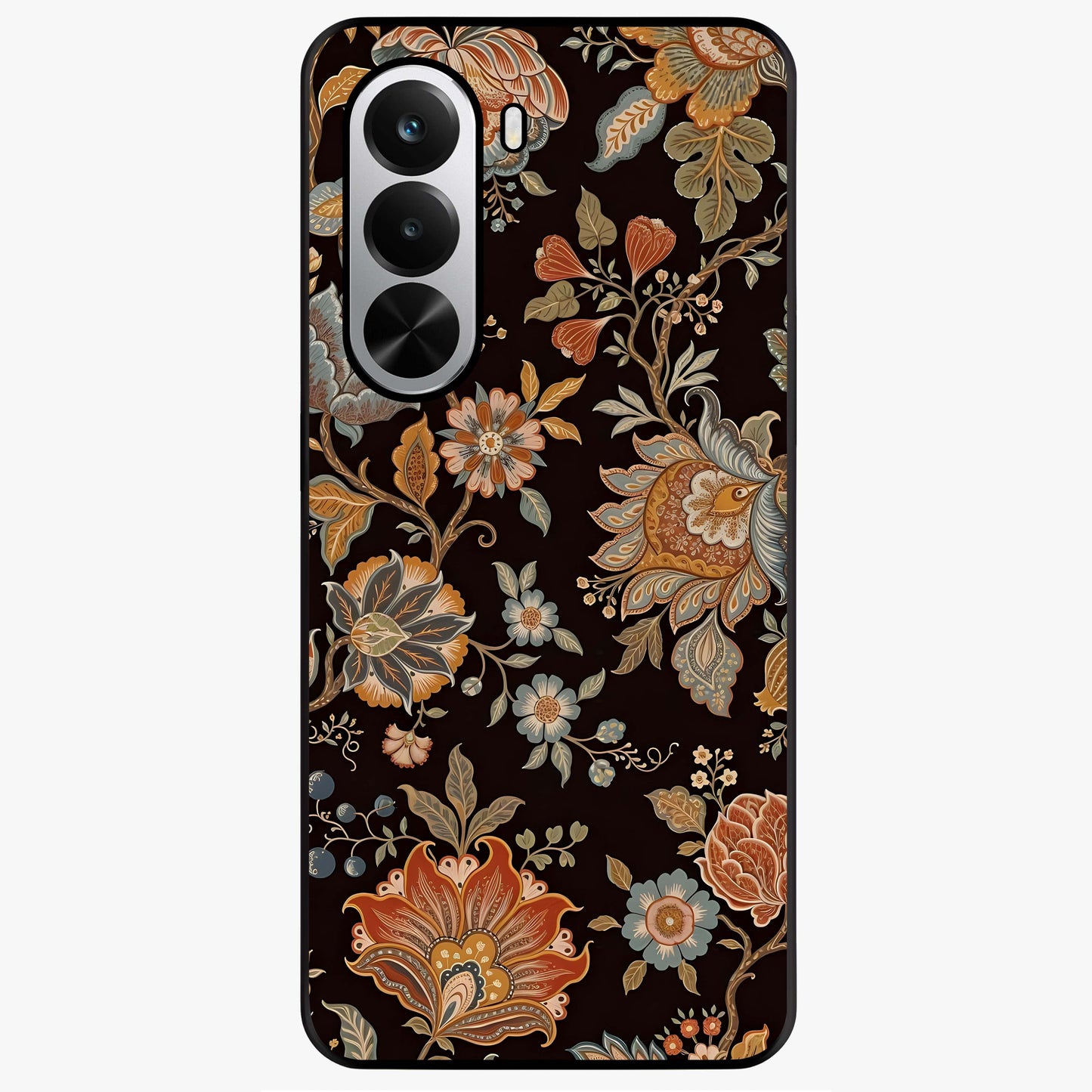 Vintage Floral Dream Glass Case showing flat back view with classic floral artwork and glossy glass finish.