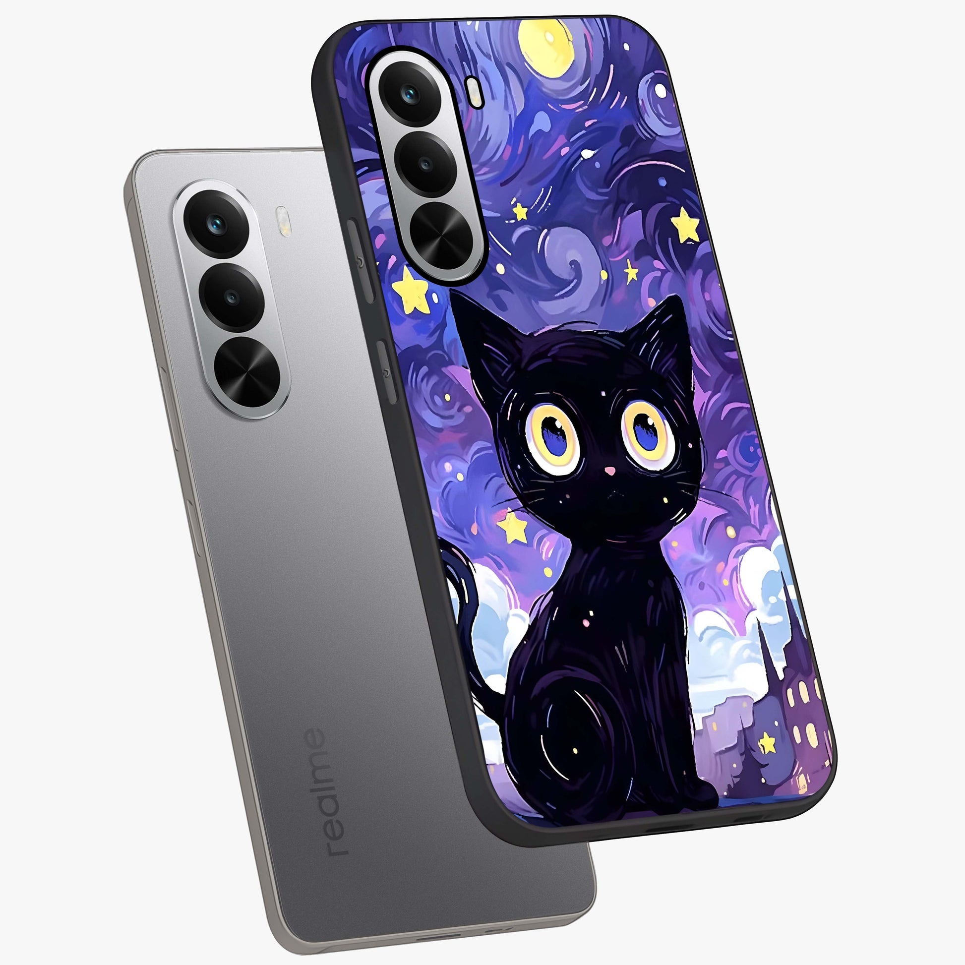 Abstract Cat Art Glass Case displayed in angled mockup highlighting modern abstract cat artwork and sleek glass surface.