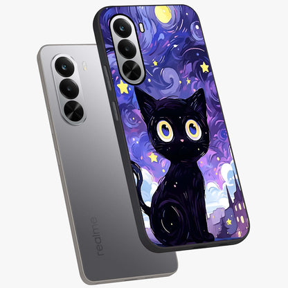 Abstract Cat Art Glass Case displayed in angled mockup highlighting modern abstract cat artwork and sleek glass surface.