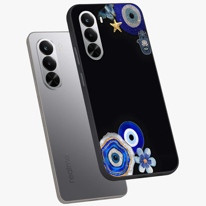 Aesthetic Blue Evil Eye Glass Case displayed in angled mockup highlighting blue evil eye symbol and spiritual aesthetic design.