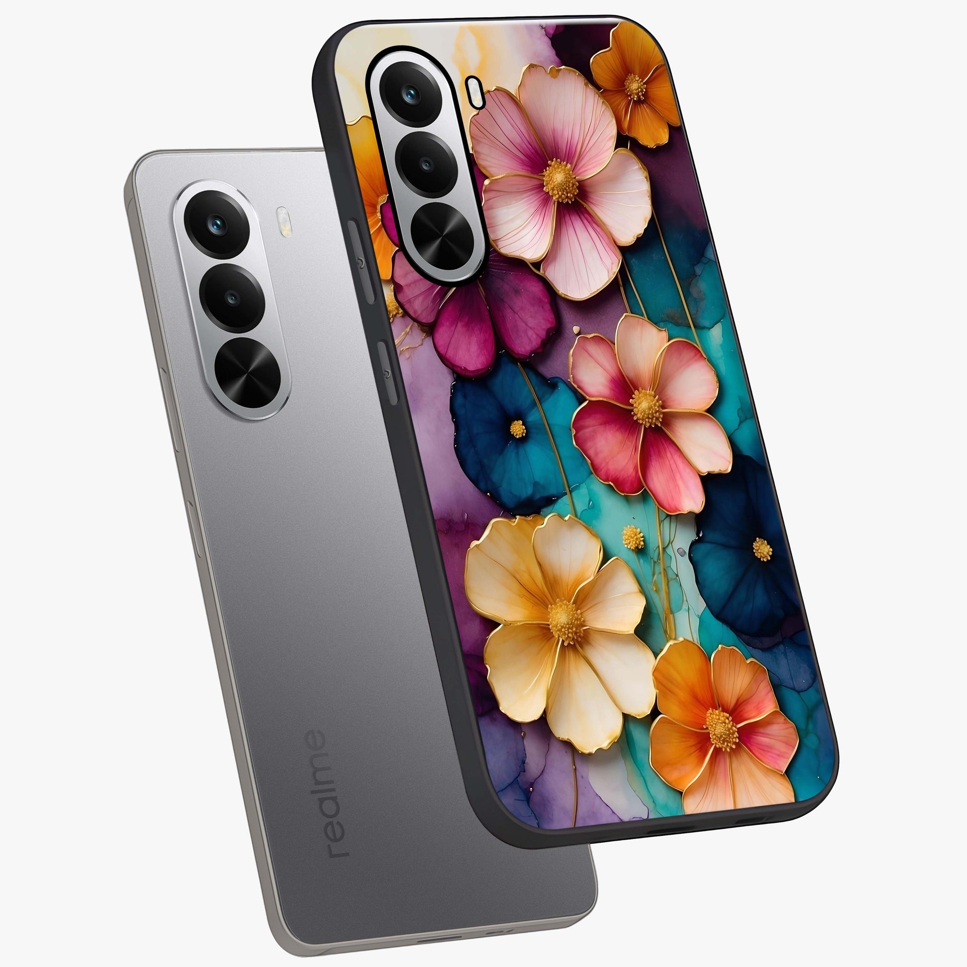Artlyn Grace Flower Pattern Glass Case displayed in angled mockup highlighting delicate flower pattern design and smooth glass surface.