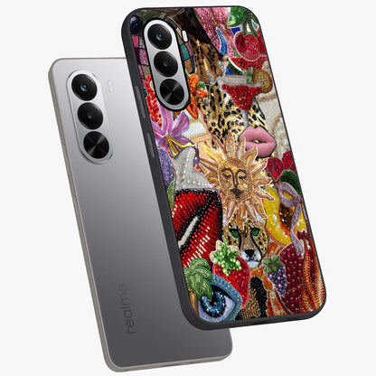 Beaded Fashion Jungle Glass Case displayed in angled mockup highlighting colorful fashion bead design and artistic pattern.