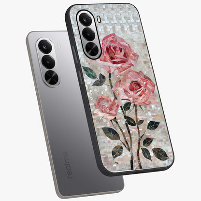 Blush Mosaic Bloom Glass Case displayed in angled mockup highlighting artistic mosaic flower pattern with aesthetic design.