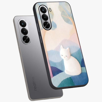 Cotton Dream Cat Glass Case displayed in angled mockup highlighting cute feline illustration with pastel aesthetic style.