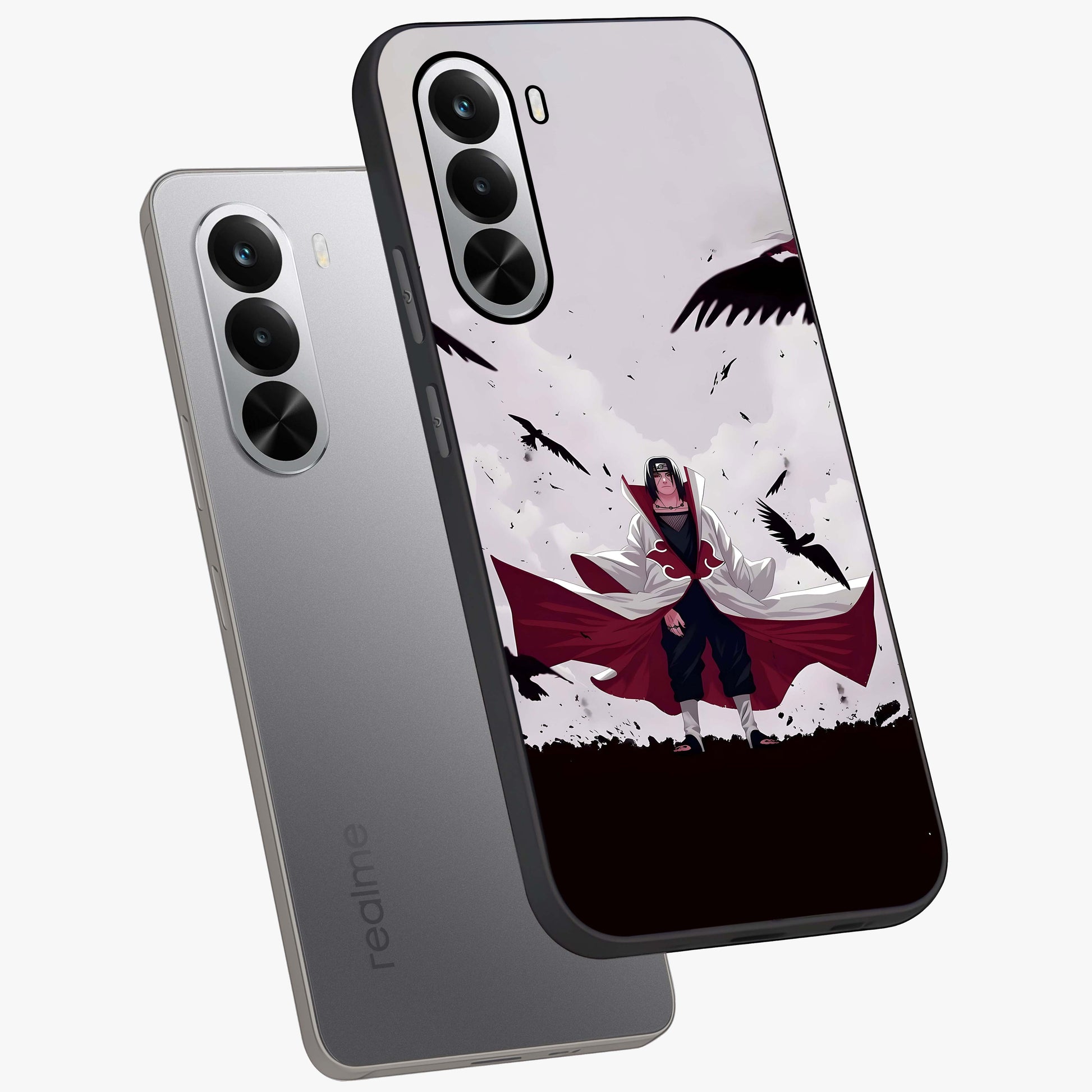 Crimson Crow Ascension Glass Case displayed in angled mockup highlighting powerful crow illustration with dark crimson aesthetic.