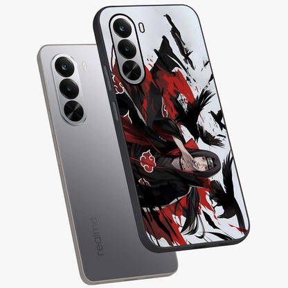 Crimson Crow Illusion Glass Case displayed in angled mockup highlighting mysterious crow graphic with dark aesthetic style.