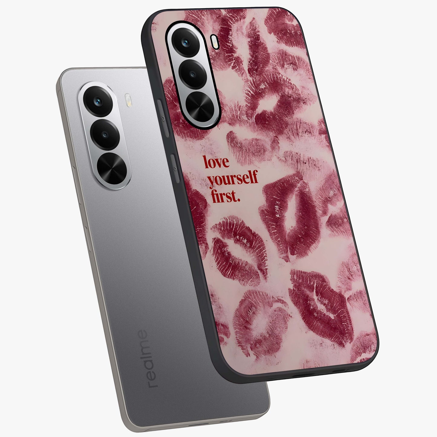 Crimson Kiss Love Glass Case displayed in angled mockup highlighting bold love inspired design with modern aesthetic style.
