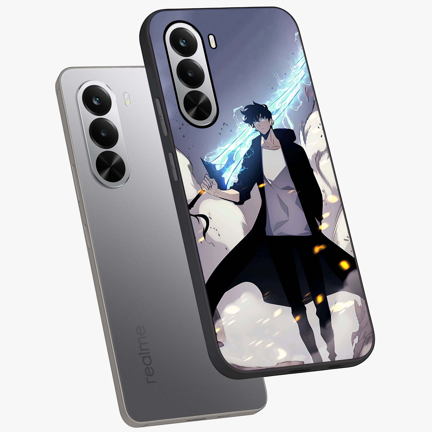 Dark Lightning Anime Warrior Glass Case displayed in angled mockup highlighting powerful lightning themed anime illustration.