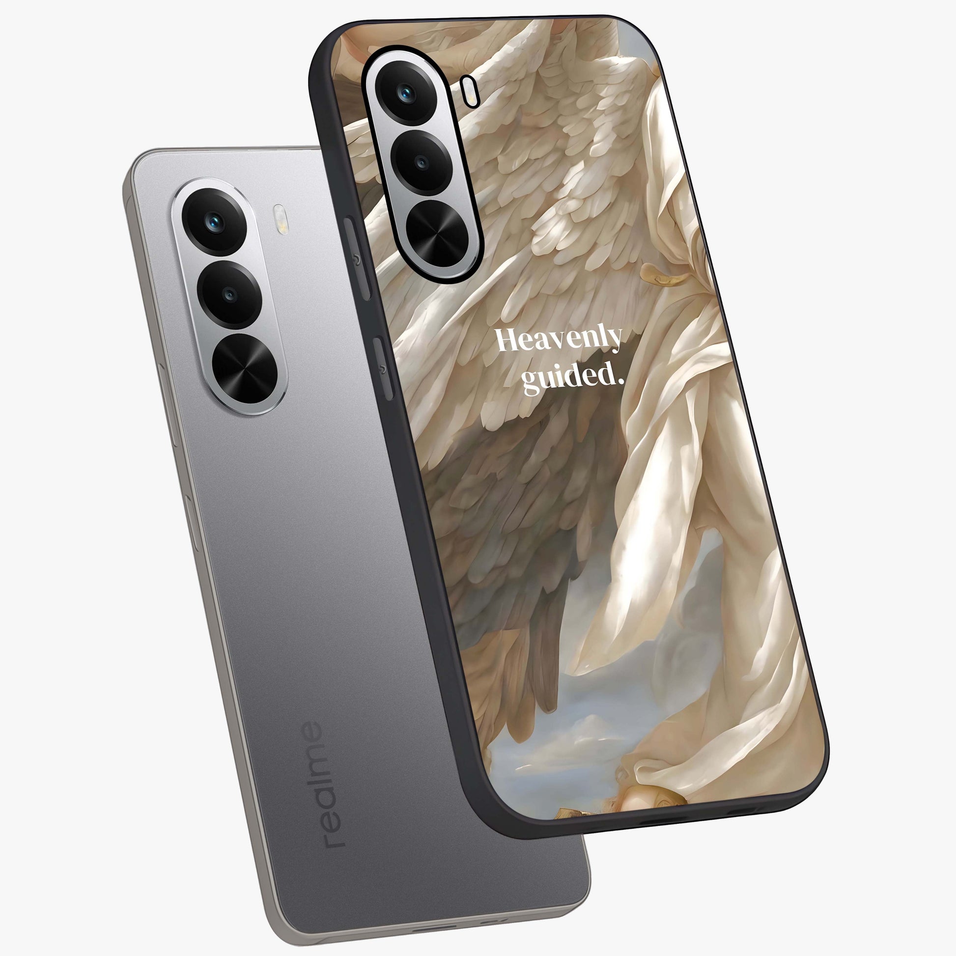 Divine Winged Grace Glass Case displayed in angled mockup highlighting graceful wing design with divine aesthetic style.