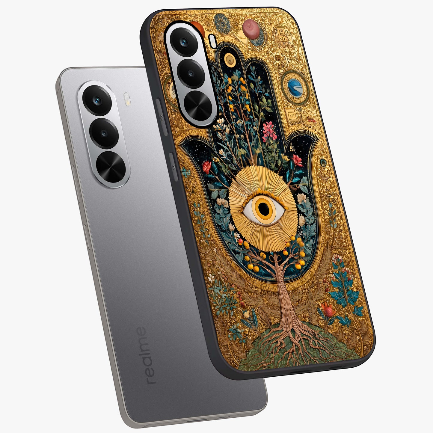 Ethereal Evil Eye Glass Case displayed in angled mockup highlighting protective evil eye symbol with spiritual aesthetic design.