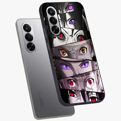 Eyes of Destiny Glass Case displayed in angled mockup highlighting bold eye illustration with mystical aesthetic style.
