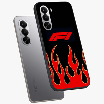 Fire F11 Glass Case displayed in angled mockup highlighting bold fire inspired graphic with energetic aesthetic style.
