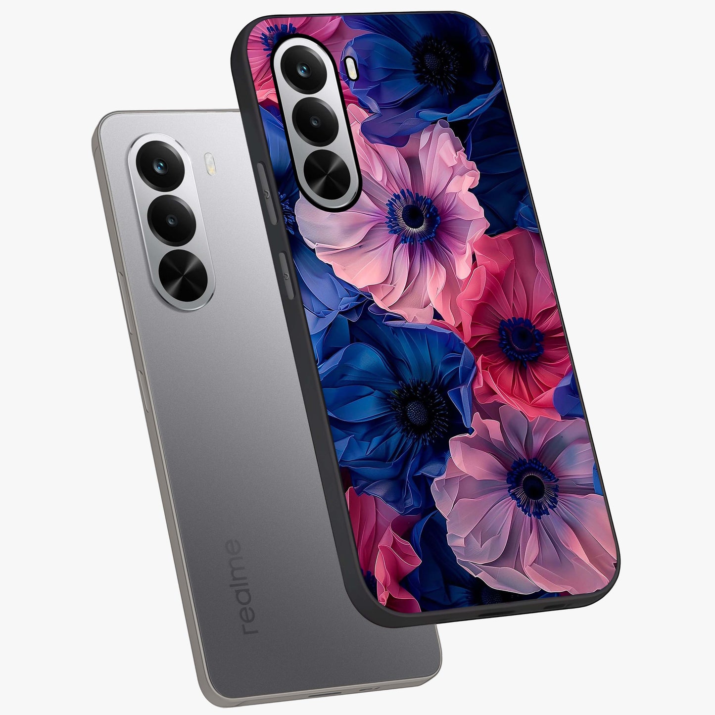 Flower Paper Art Pattern Glass Case displayed in angled mockup highlighting layered paper flower design with artistic aesthetic.