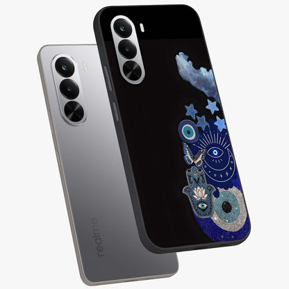 Galactic Charm Cluster Glass Case displayed in angled mockup highlighting luminous galaxy inspired design with dreamy aesthetic.