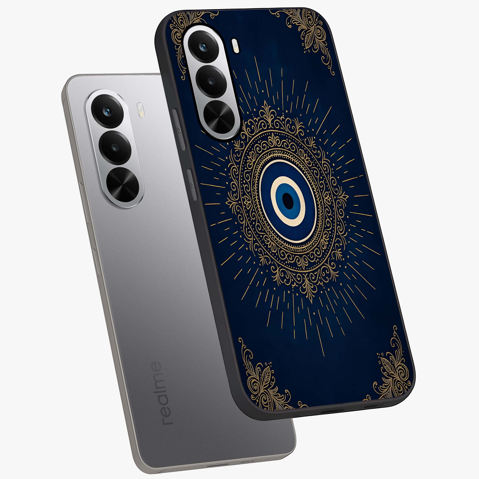 Golden Celestial Charm Glass Case displayed in angled mockup highlighting sparkling cosmic charm design with celestial aesthetic.