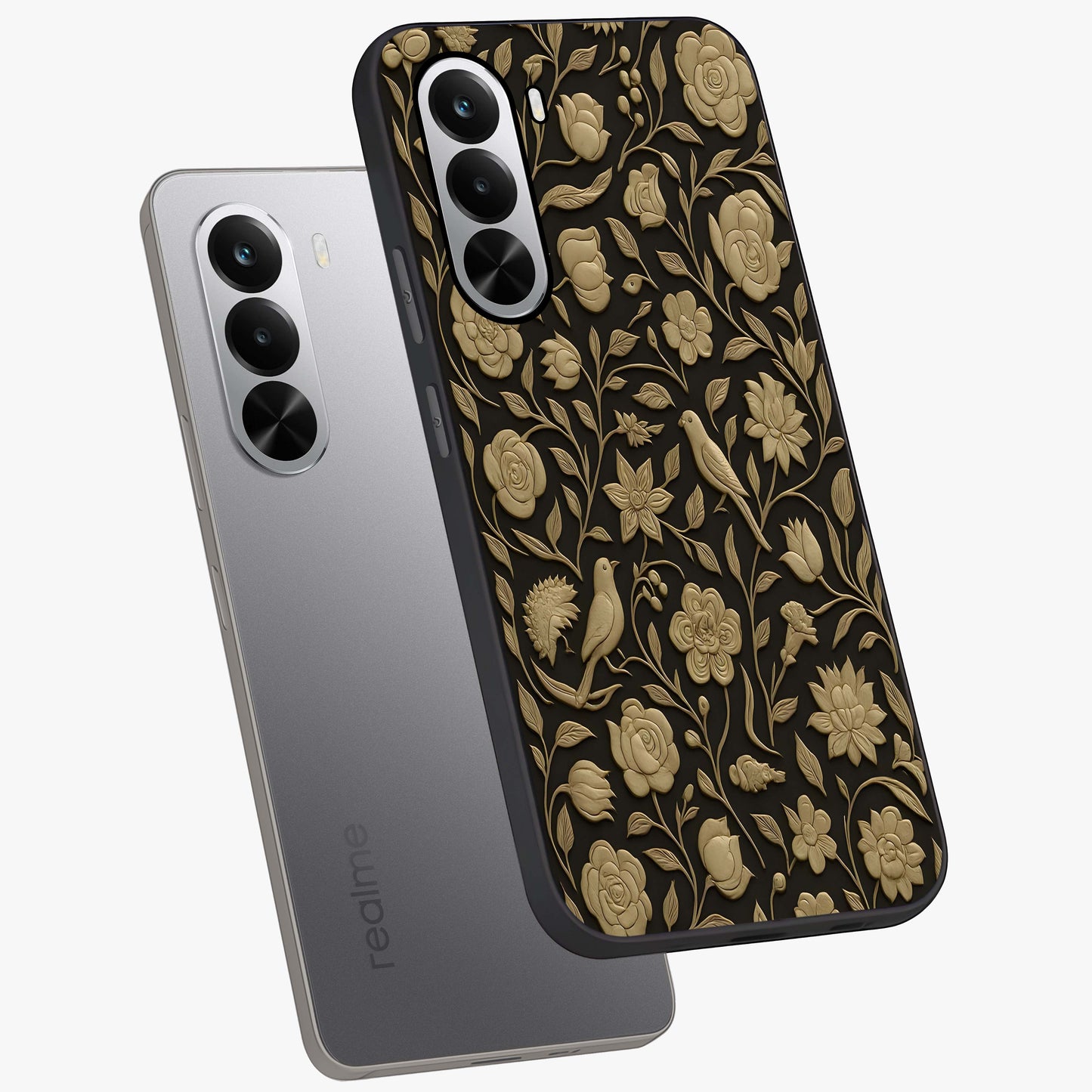 Golden Evil Eye Mandala Glass Case displayed in angled mockup highlighting protective evil eye symbol with golden mandala design.