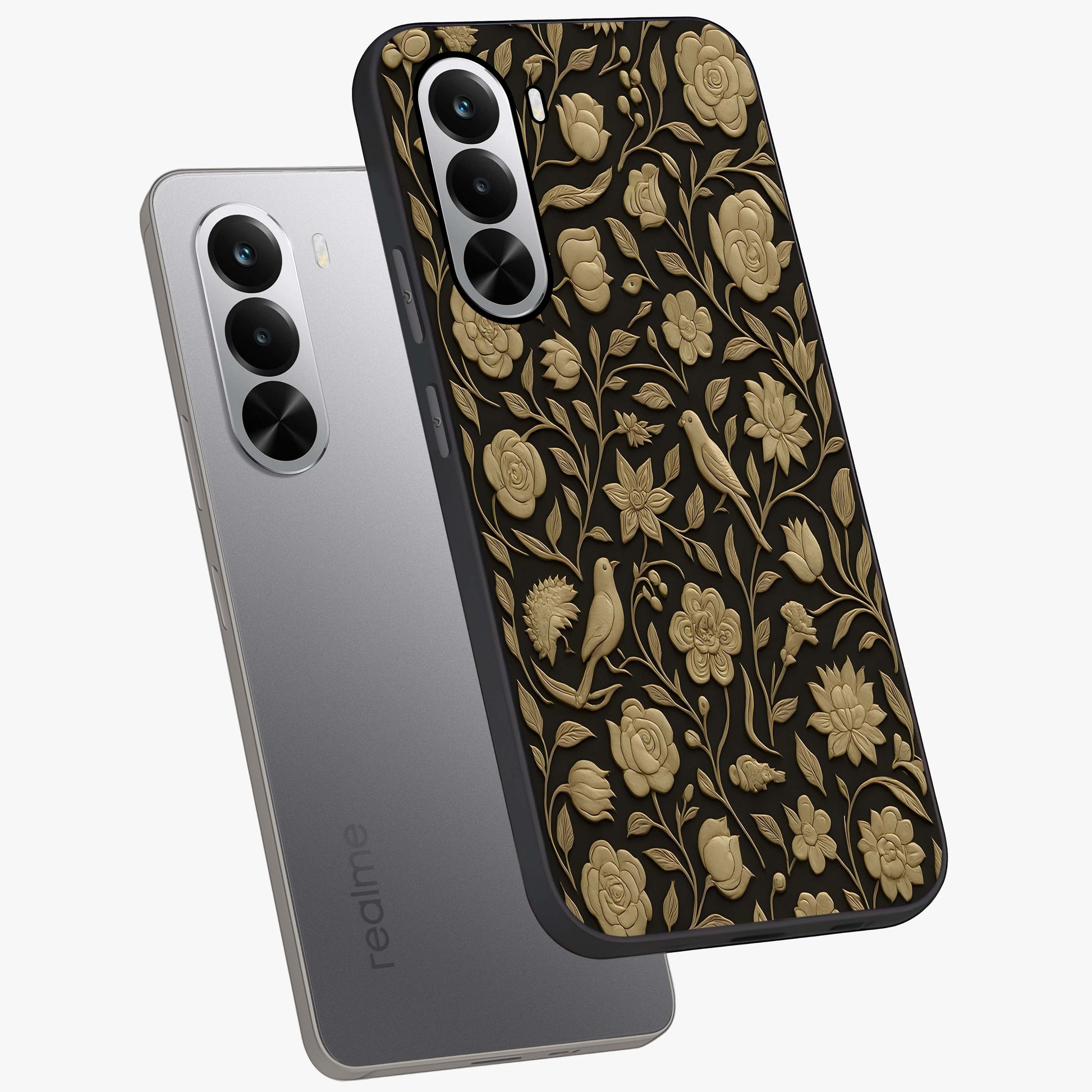 Golden Evil Eye Mandala Glass Case displayed in angled mockup highlighting protective evil eye symbol with golden mandala design.