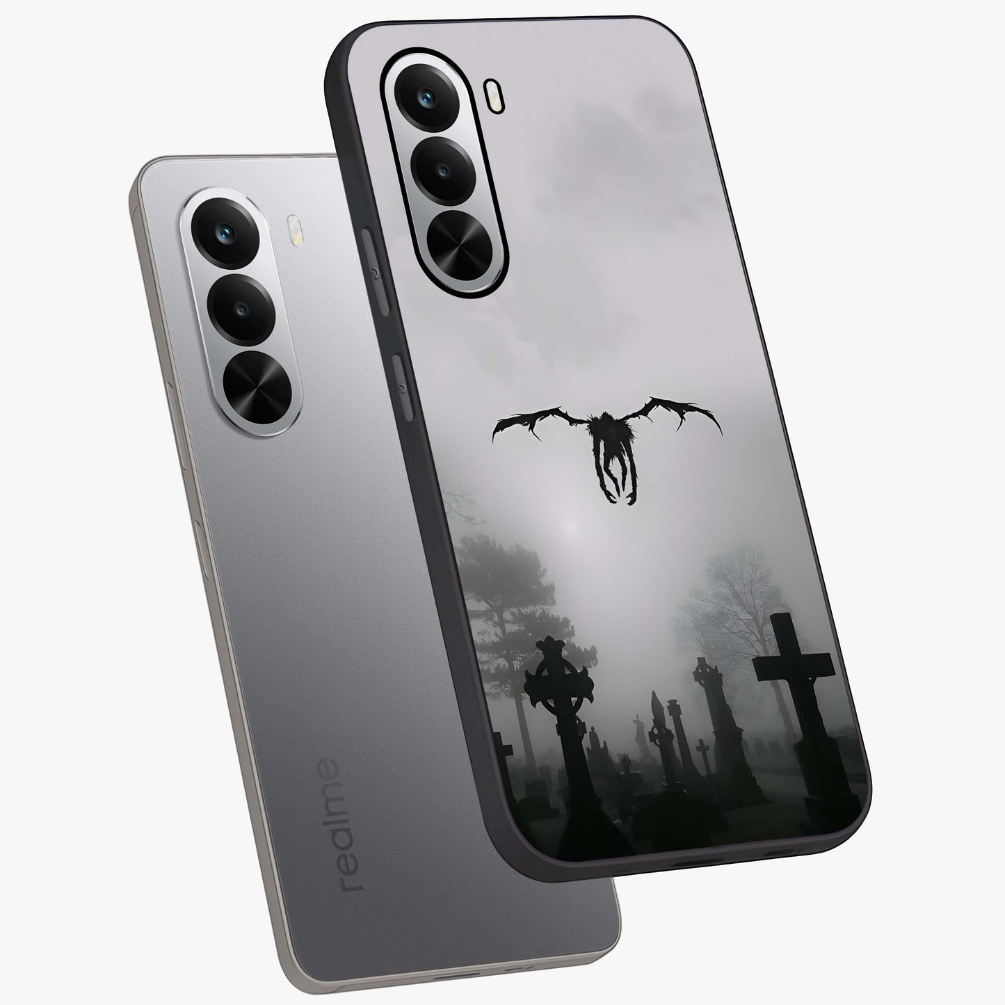 Graveyard Shadow Descent Glass Case displayed in angled mockup highlighting eerie shadow illustration with gothic aesthetic.