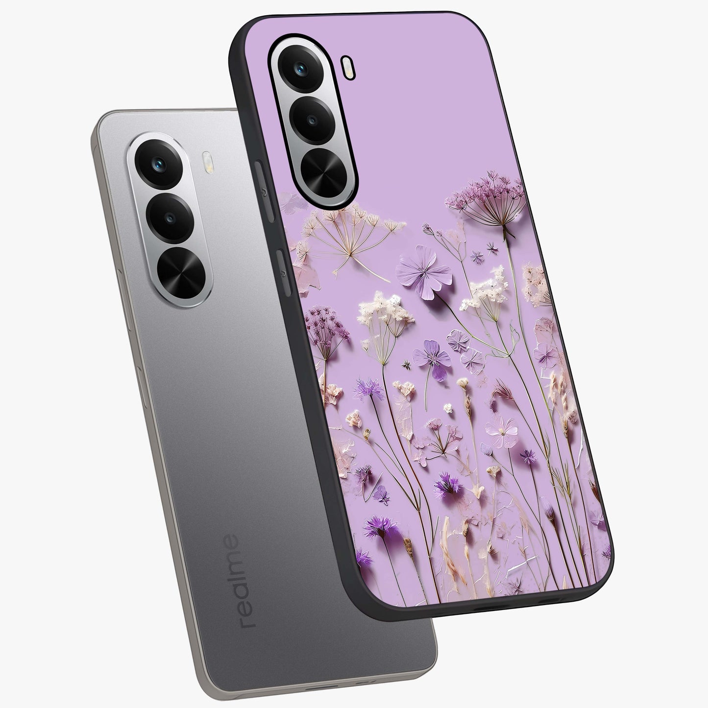 Lavender Blossom Dream Glass Case displayed in angled mockup highlighting dreamy lavender flower design with calming aesthetic style.