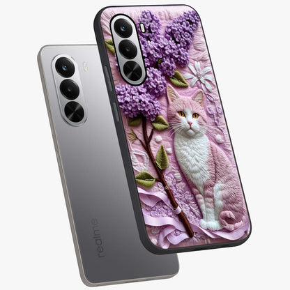 Lavender Cat Whimsy Glass Case displayed in angled mockup highlighting playful feline illustration with pastel lavender aesthetic.
