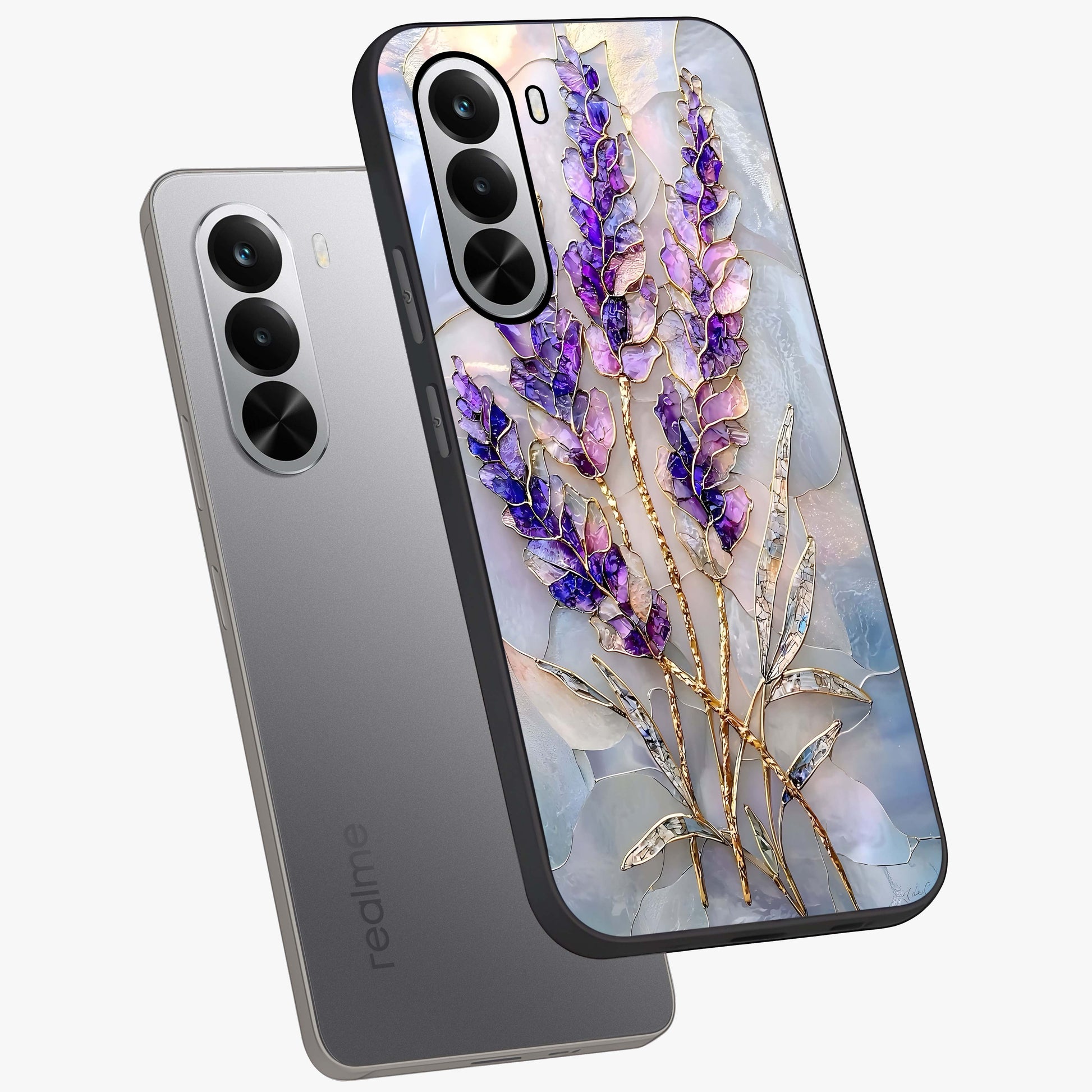 Lavender Dream Glow Glass Case displayed in angled mockup highlighting dreamy purple glow design with soft artistic style.