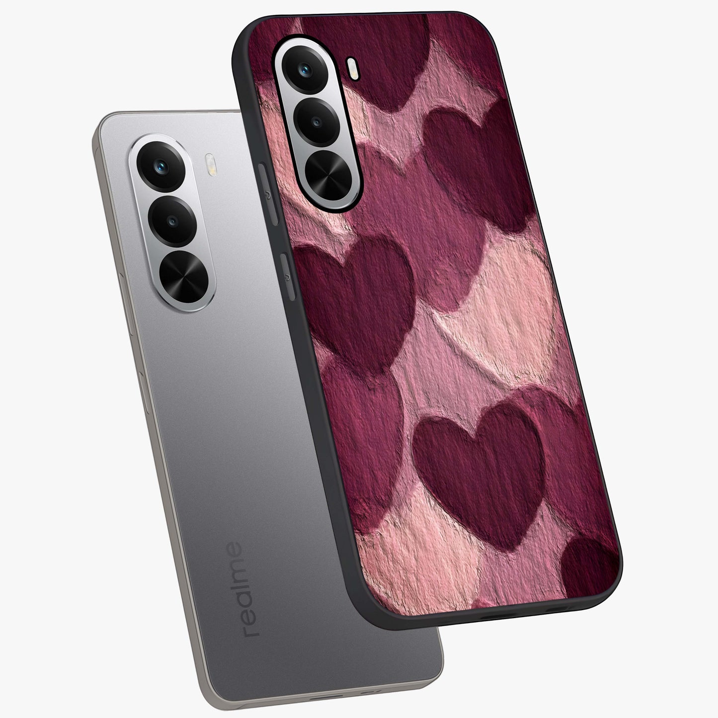 Layered Paper Hearts Glass Case displayed in angled mockup highlighting creative paper craft heart design with romantic aesthetic.