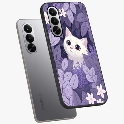 Lilac Hide Peek Cat Glass Case displayed in angled mockup highlighting playful feline illustration with lilac aesthetic design.