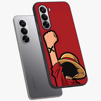 Luffy X Spirit Glass Case displayed in angled mockup highlighting powerful anime design with energetic action aesthetic.