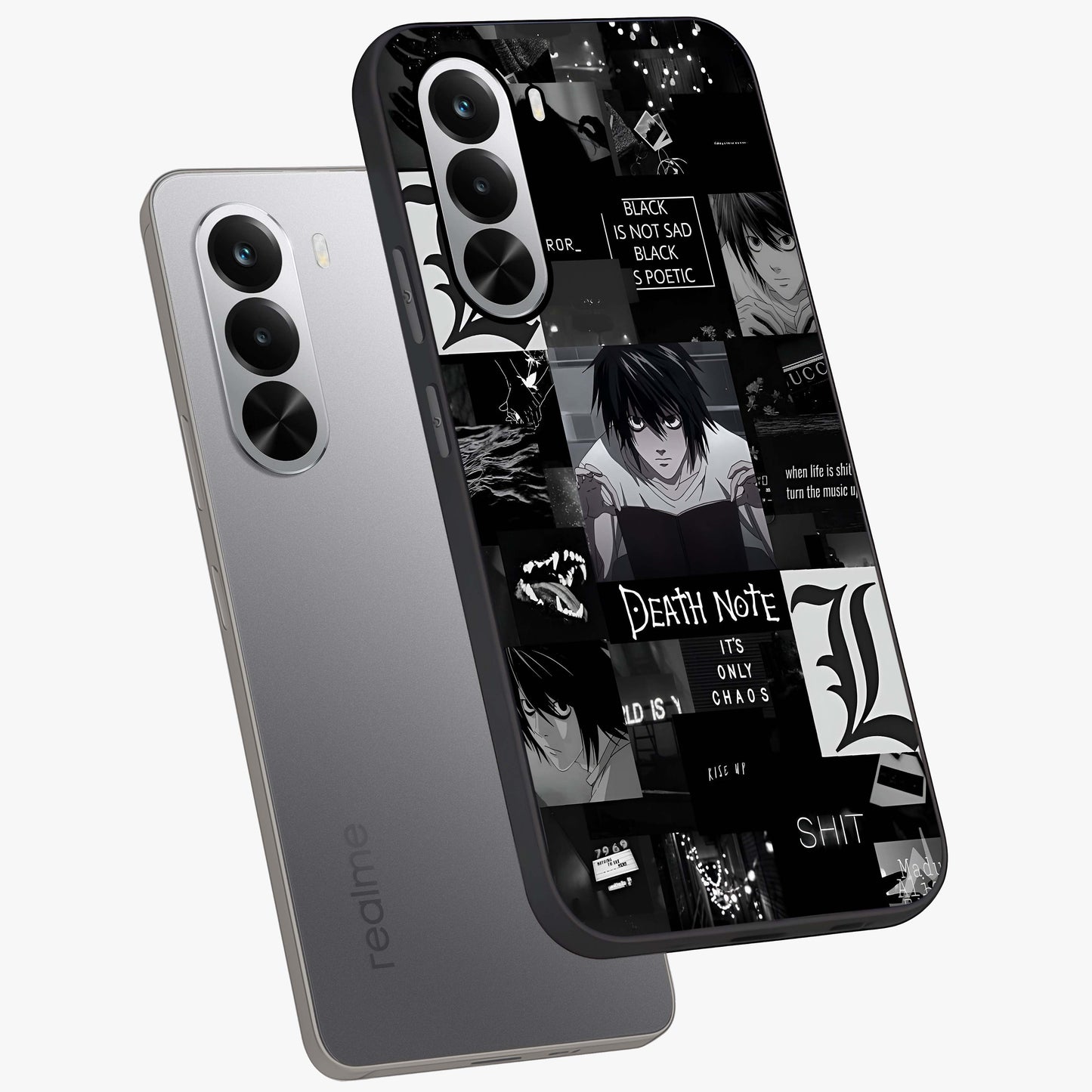 Midnight Chaos Mind Glass Case displayed in angled mockup highlighting chaotic artistic design with dramatic midnight aesthetic.
