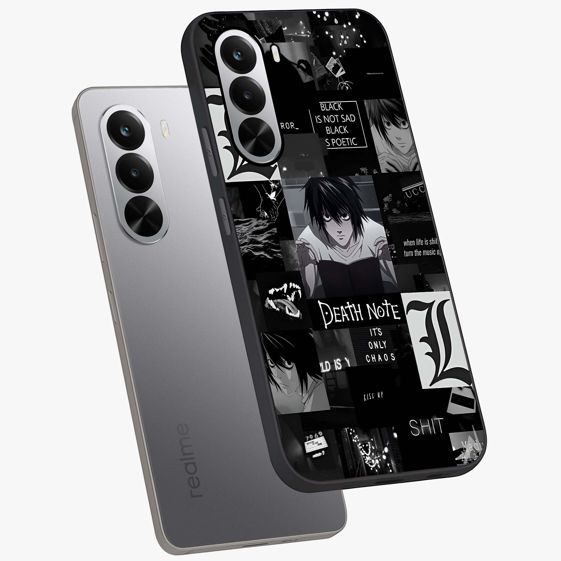 Midnight Chaos Mind Glass Case displayed in angled mockup highlighting chaotic artistic design with dramatic midnight aesthetic.