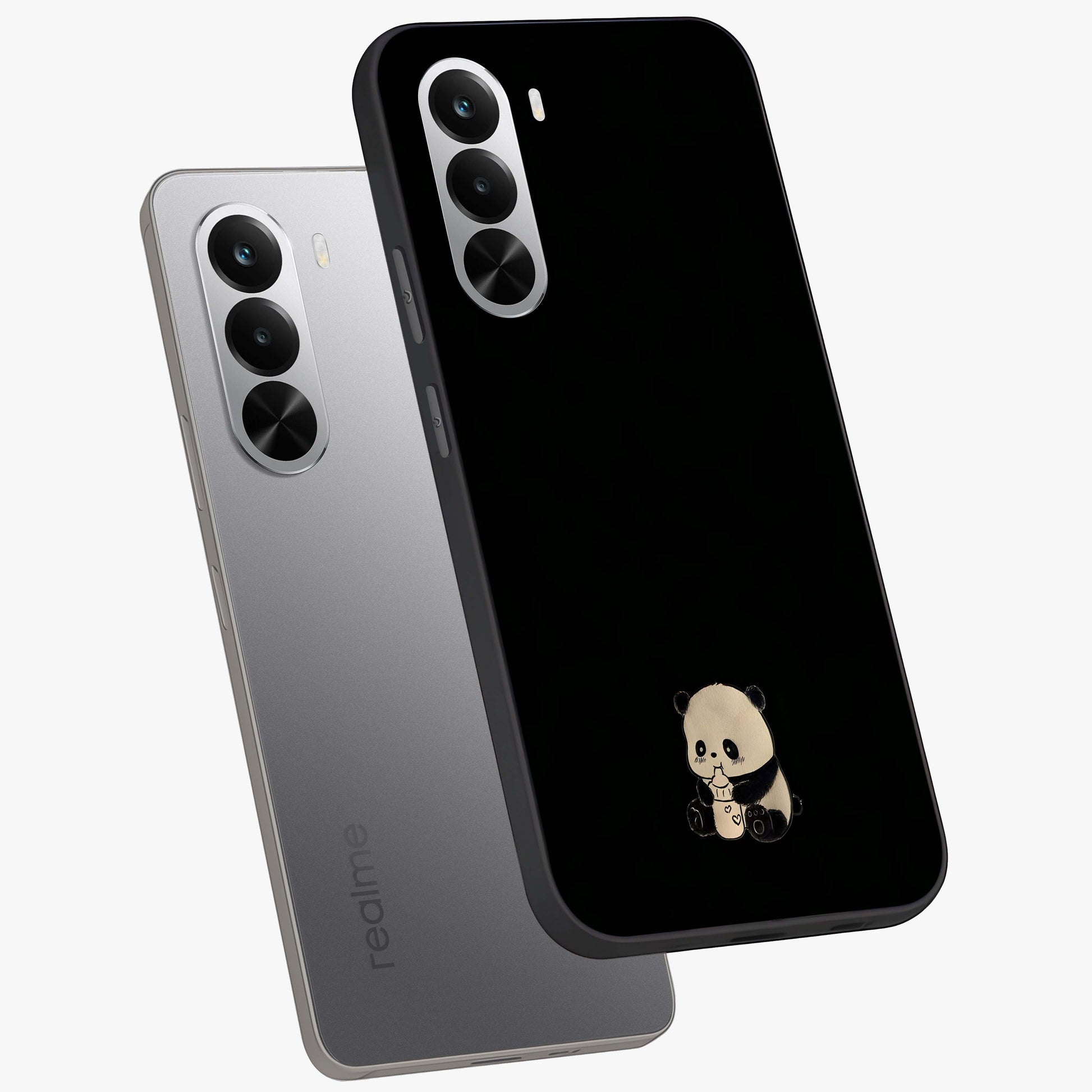 Midnight Panda Love Glass Case displayed in angled mockup highlighting adorable panda illustration with midnight aesthetic.