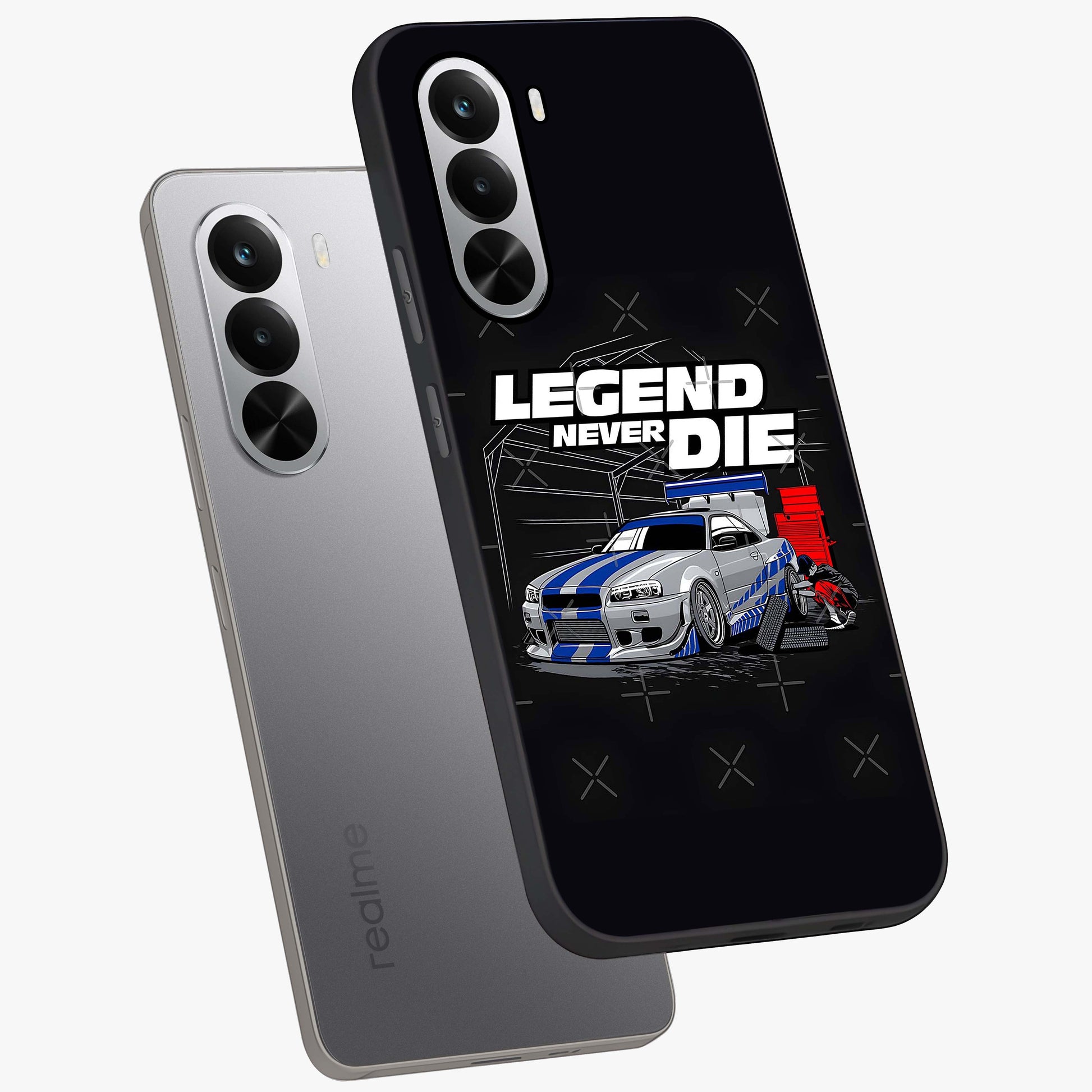 Midnight Racing Legacy Glass Case displayed in angled mockup highlighting dynamic automotive design with bold midnight aesthetic.