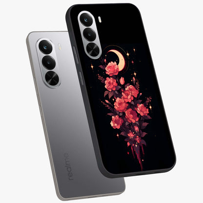 Moonlit Floral Elegance Glass Case displayed in angled mockup highlighting graceful flower design with soft moonlight aesthetic.