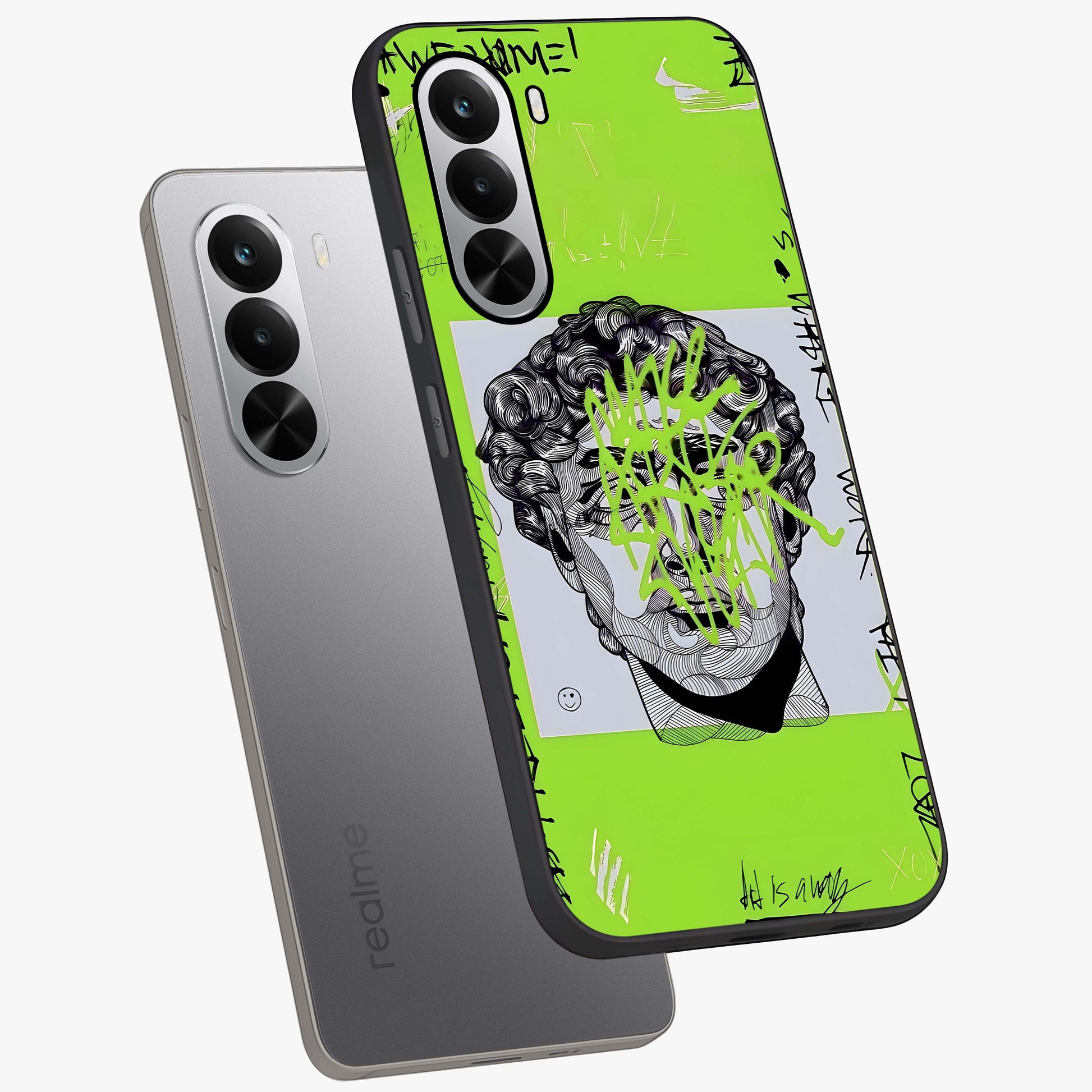 Neo Graffiti Rebellion Glass Case displayed in angled mockup highlighting urban street art design with rebellious aesthetic.