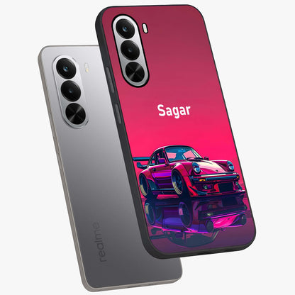 Neon Pink Porsche Glass Case displayed in angled mockup highlighting sleek neon pink car design with racing aesthetic.