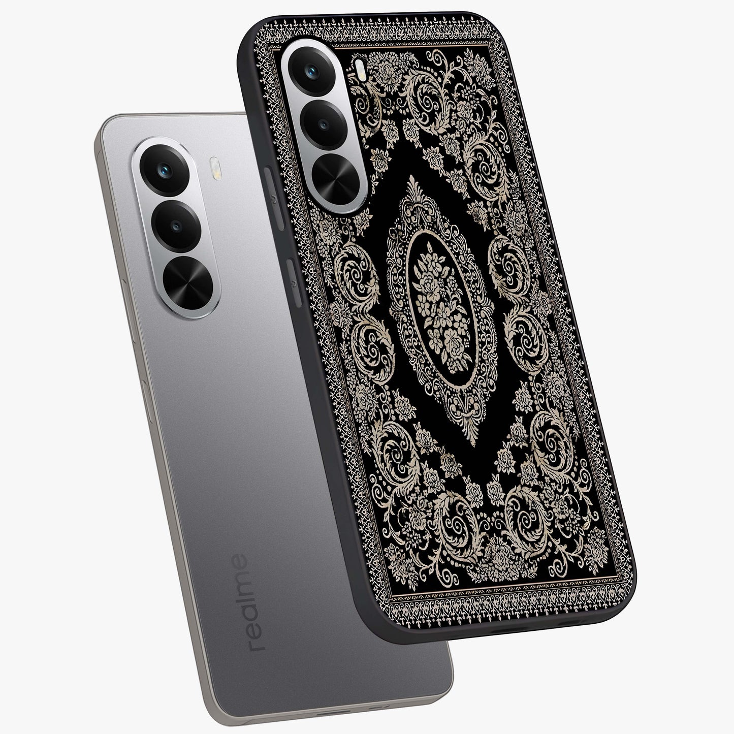Noir Bloom Elegance Glass Case displayed in angled mockup highlighting refined flower design with stylish noir aesthetic.
