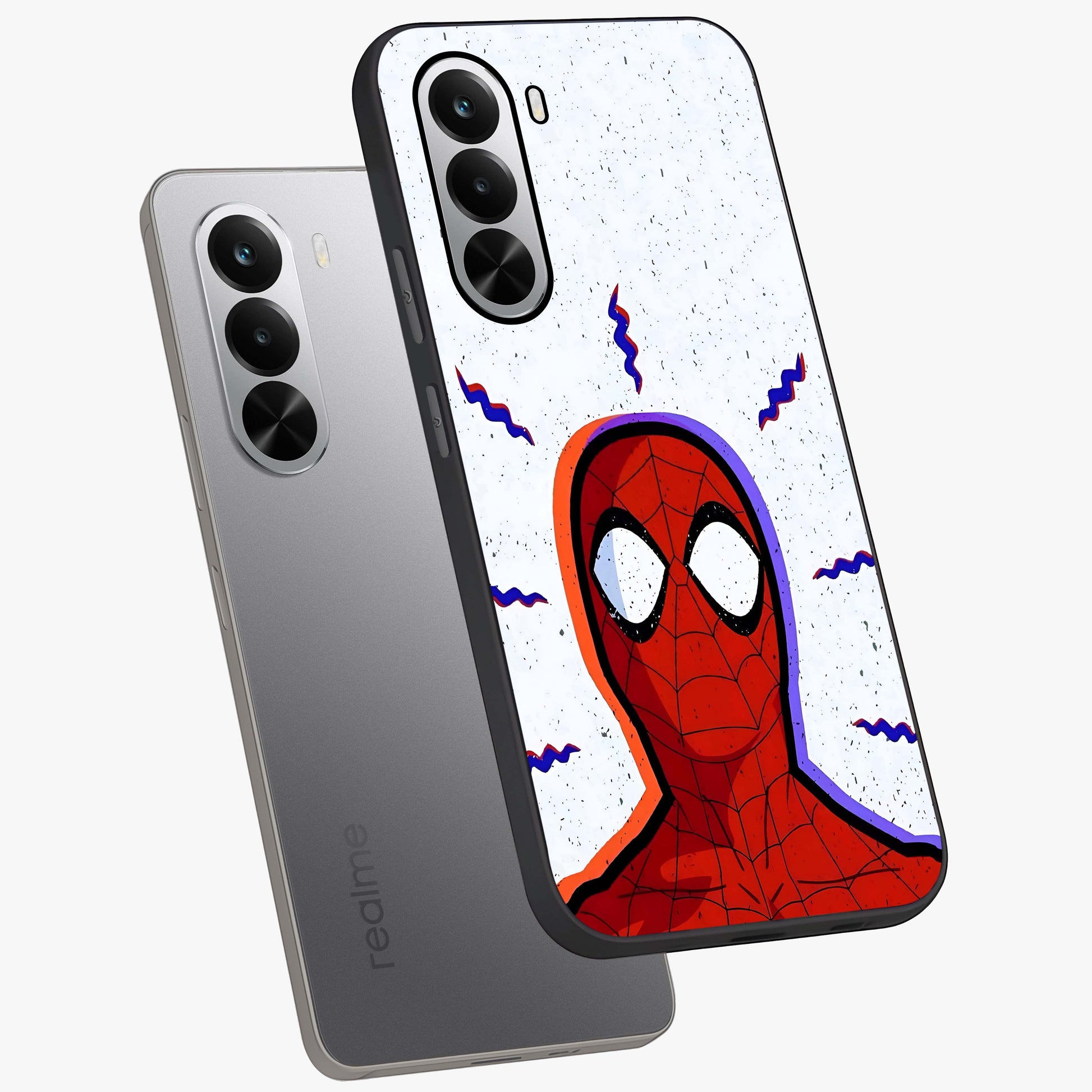 Omg Spiderman Glass Case displayed in angled mockup highlighting dynamic hero illustration with action comic aesthetic.