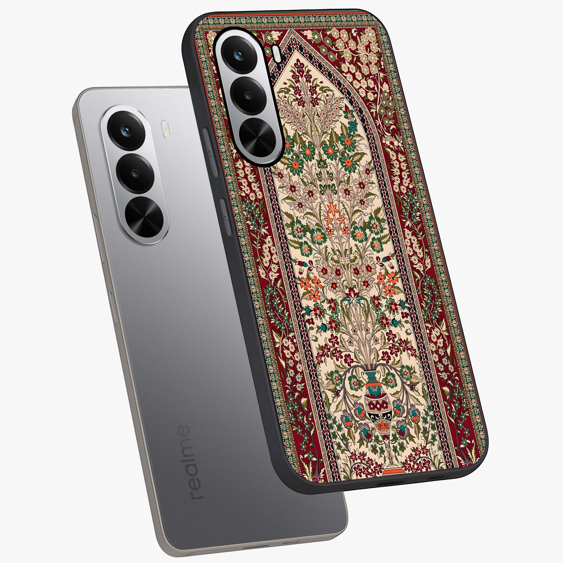Persian Inspired Glass Case displayed in angled mockup highlighting intricate traditional design with elegant cultural aesthetic.