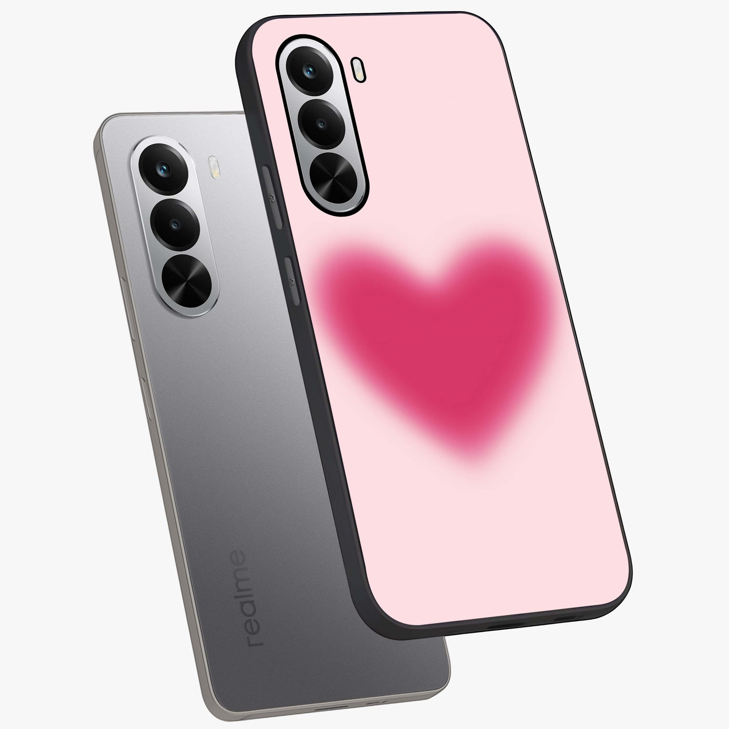 Pink Aura Heart Glass Case displayed in angled mockup highlighting vibrant pink heart design with dreamy aura aesthetic.