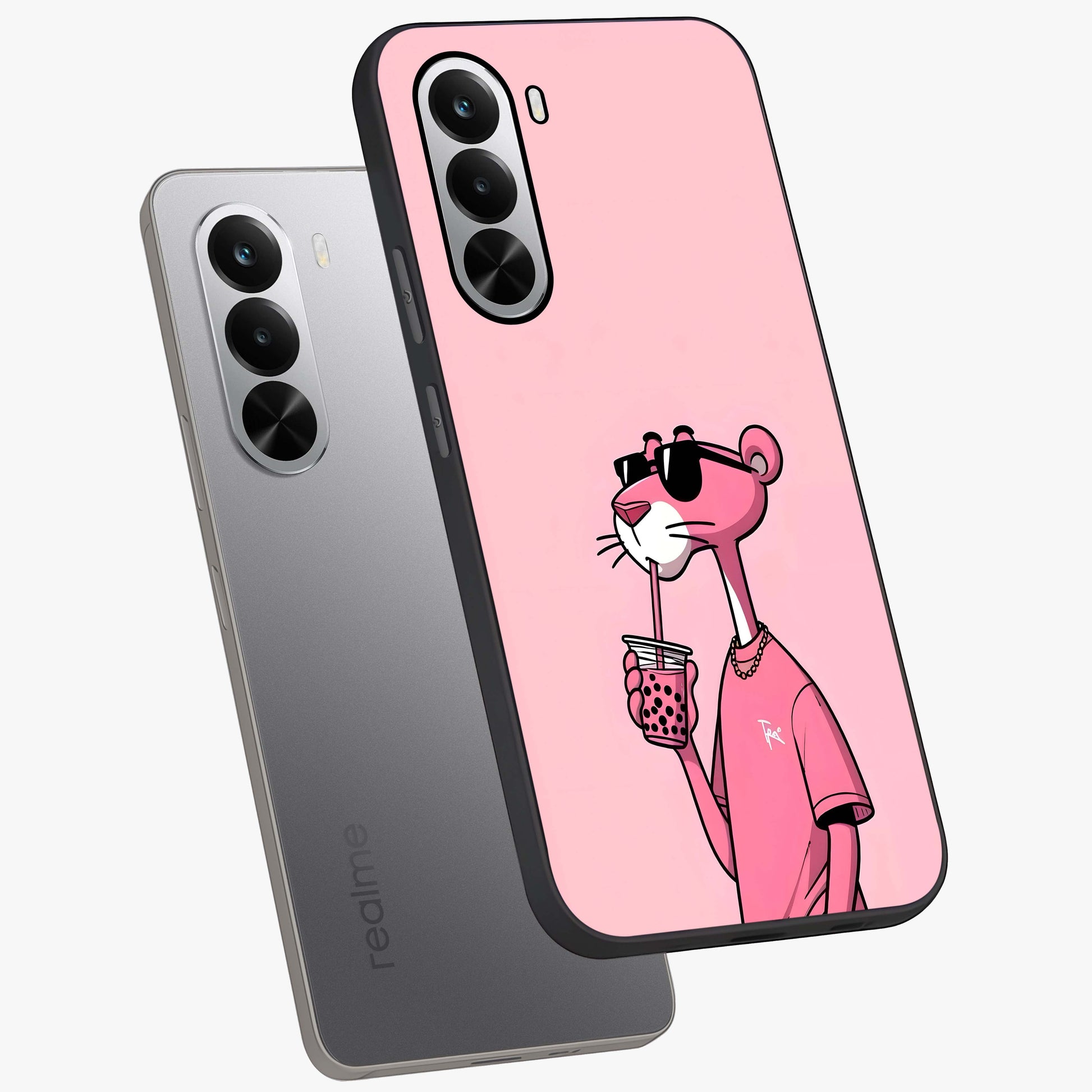 Pink Panther Glass Case displayed in angled mockup highlighting playful cartoon character design with vibrant pink aesthetic.
