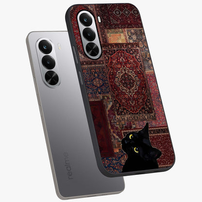 Regal Magic Cat Apple Glass Case displayed in angled mockup highlighting whimsical feline design with fantasy aesthetic.