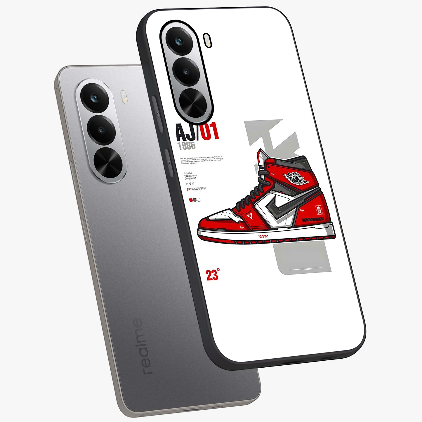 Retro Sneaker Blueprint Glass Case displayed in angled mockup highlighting detailed shoe design with sporty retro aesthetic.