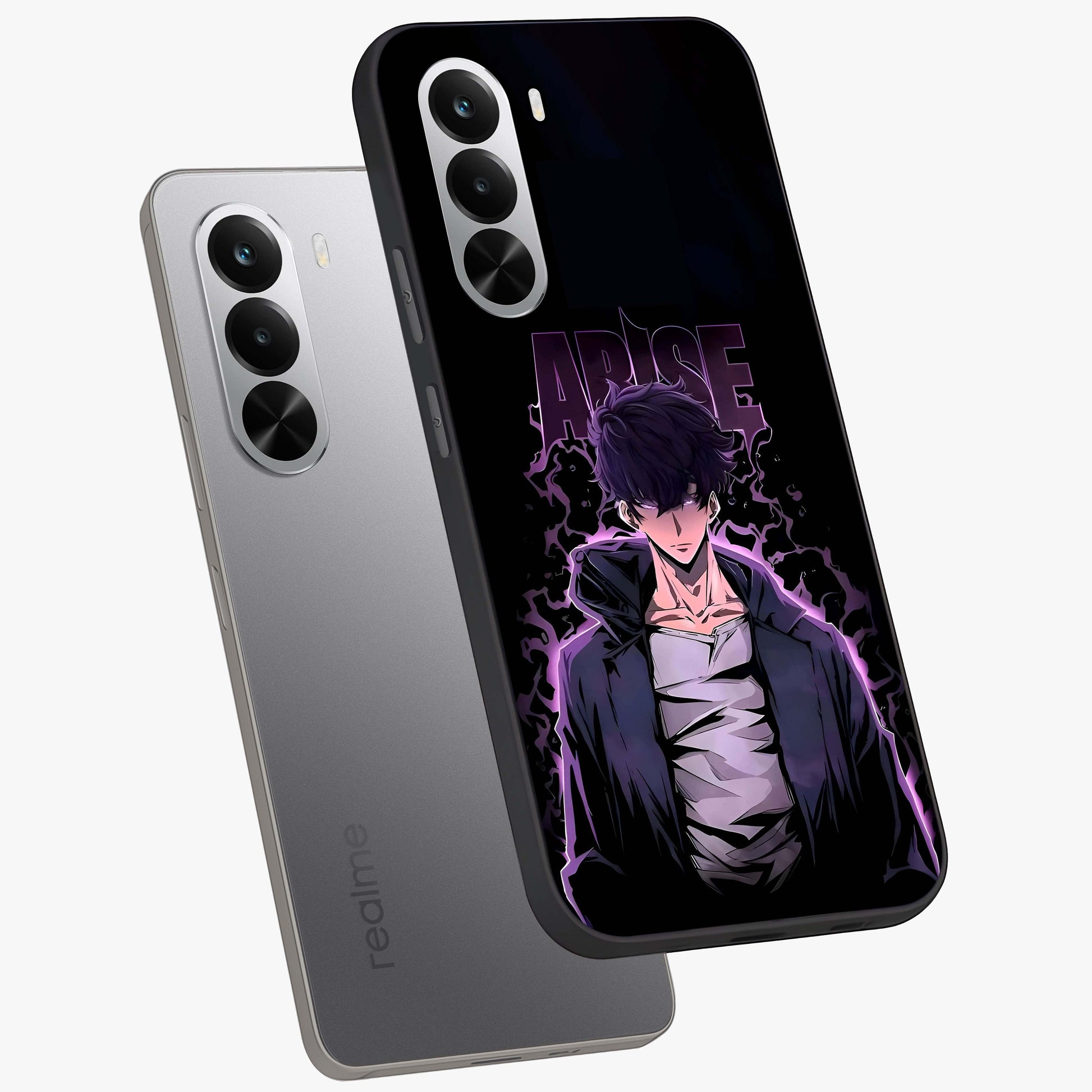 Shadow Monarch Awakening Glass Case displayed in angled mockup highlighting dramatic shadow warrior design with fantasy aesthetic.