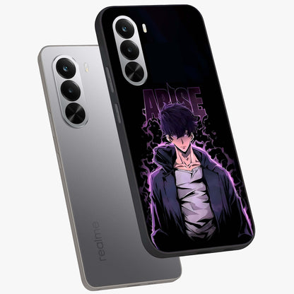 Shadow Monarch Awakening Glass Case displayed in angled mockup highlighting dramatic shadow warrior design with fantasy aesthetic.