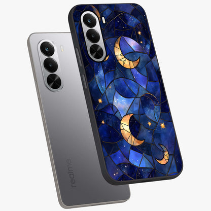Starlit Sky Tapestry Glass Case displayed in angled mockup highlighting celestial night pattern with artistic aesthetic style.